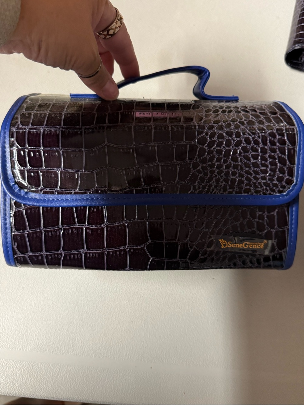 SeneGence Croc-Embossed Dark Blue Toiletry Bag with Lighter Blue Trim